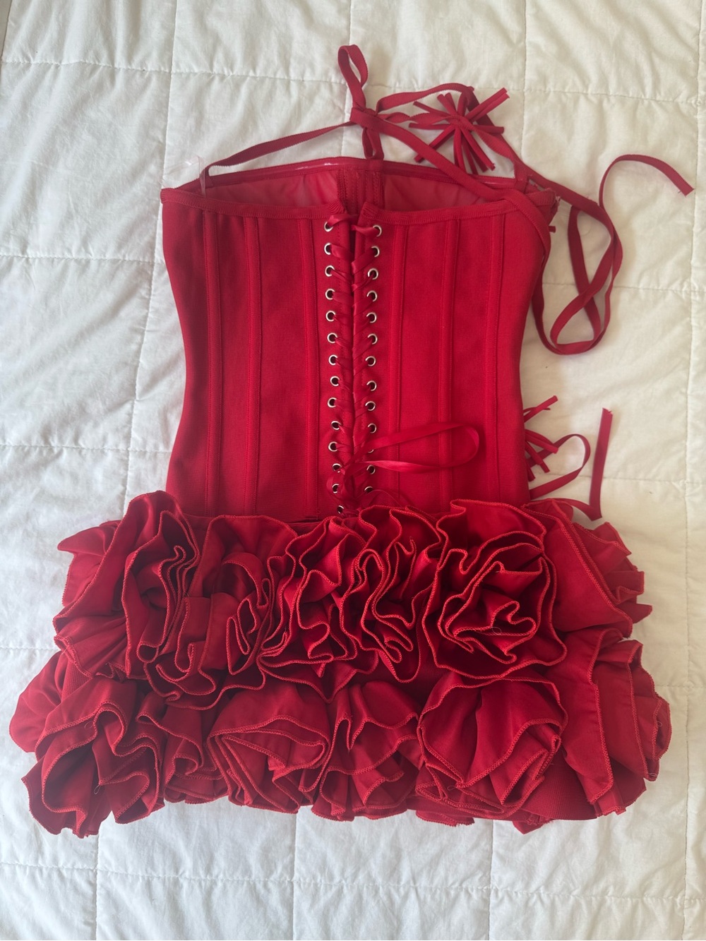Red Ruffled Floral Dress - Picture 2 of 5